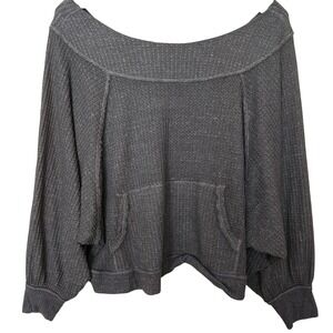 We The Free Free People Westend Thermal Top XS Olive Green Waffle Knit Oversized